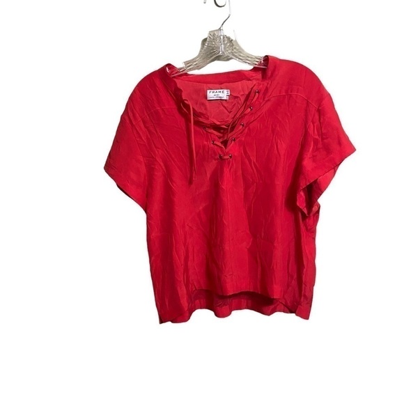 FRAME SZ LG 100% SILK LACE UP BLOUSE - Picture 2 of 6